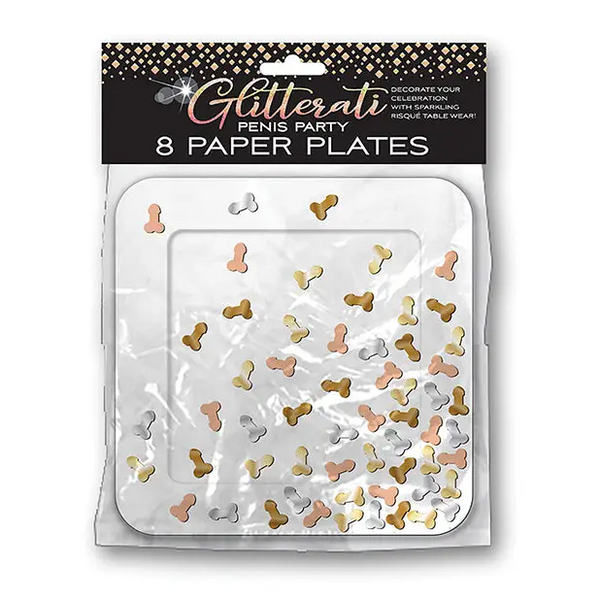 Glitterati Penis Party Plates - Pack of 8 - Bachelorette & Party Supplies