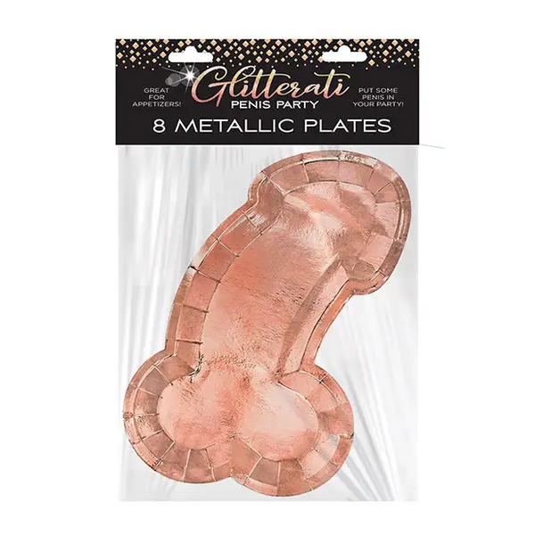 Glitterati Penis Plates - Rose Gold - Bachelorette & Party Supplies