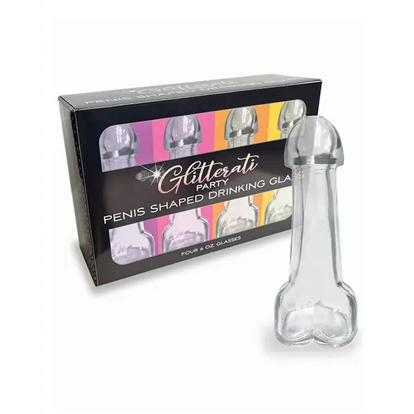 Glitterati Penis Shaped Drinking Glasses - Set of 4 - Bachelorette & Party Supplies