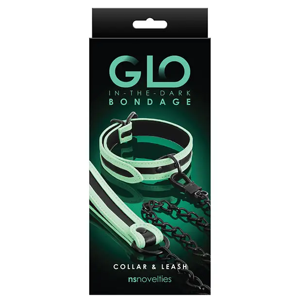 GLO Bondage Collar & Leash - Glow in the Dark - Bondage Blindfolds & Restraints