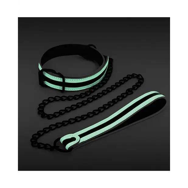 GLO Bondage Collar & Leash - Glow in the Dark - Bondage Blindfolds & Restraints