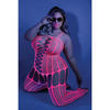 Glow Black Light Criss Cross Paneled Bodystocking Neon Pink QN - Lingerie - Plus/Queen - Packaged