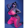 Glow Black Light Cropped Cutout Halter Bodystocking Neon Pink QN - Lingerie - Plus/Queen - Packaged
