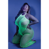 Glow Black Light Crotchless Bodystocking Neon Green QN - Lingerie - Plus/Queen - Packaged