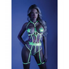Glow Black Light Embroidered Cupless Garter Teddy (Pasties Not Included) Neon Chartreuse M/L - Lingerie - Packaged