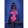 Glow Black Light Halter Bodysuit w/Open Sides Neon Pink S/M - Lingerie - Packaged