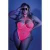 Glow Black Light Harness Mesh Body Suit Neon Pink QN - Lingerie - Plus/Queen - Packaged