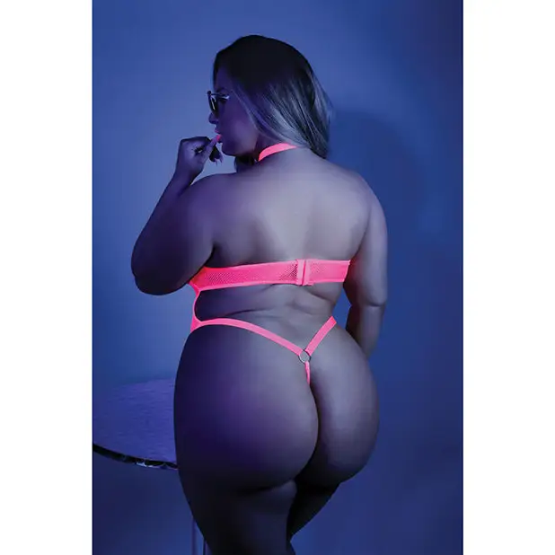 Glow Black Light Harness Mesh Body Suit Neon Pink QN - Lingerie - Plus/Queen - Packaged