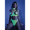 Glow Black Light Harness Open Shelf Bra & Cage Thong (Pasties not Included) Neon Lemon L/XL - Lingerie - Packaged
