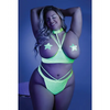 Glow Black Light Harness Open Shelf Bra & Cage Thong (Pasties not Included) Neon Lemon QN - Lingerie - Plus/Queen
