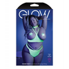 Glow Black Light Harness Open Shelf Bra & Cage Thong (Pasties not Included) Neon Lemon QN - Lingerie - Plus/Queen