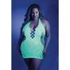 Glow Black Light Net Halter Dress Neon Green QN - Lingerie - Plus/Queen - Packaged