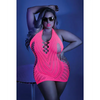 Glow Black Light Net Halter Dress Neon Pink QN - Lingerie - Plus/Queen - Packaged