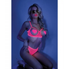 Glow Black Light Open Cup Bra & Crotchless Panties (Pasties Not Included) Neon Pink M/L - Lingerie - Packaged