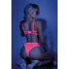 Glow Black Light Open Cup Bra & Crotchless Panties (Pasties Not Included) Neon Pink L/XL - Lingerie - Packaged
