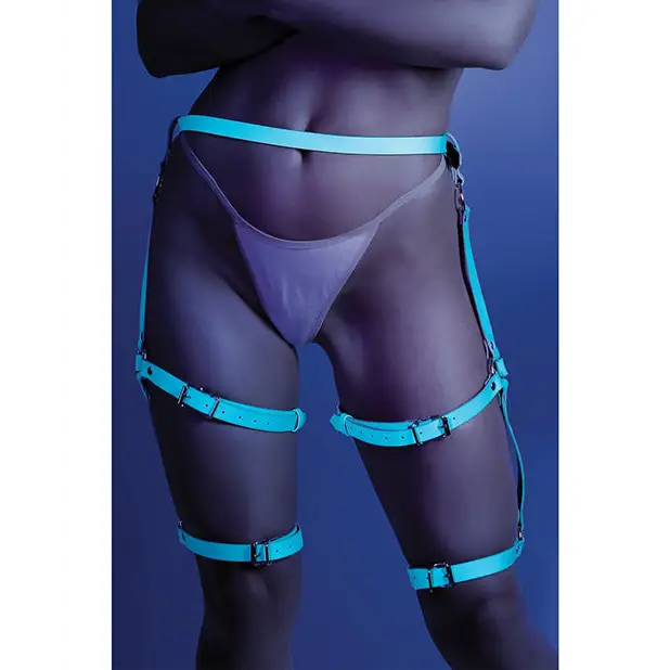 Glow Buckle Up Glow in the Dark Leg Harness Light Blue O/S - Lingerie - Packaged