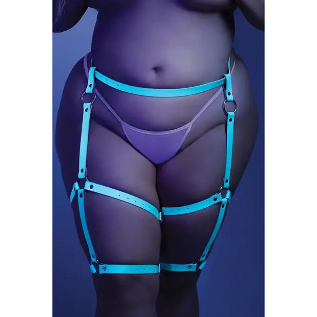 Glow Buckle Up Glow in the Dark Leg Harness Light Blue O/S - Lingerie - Packaged