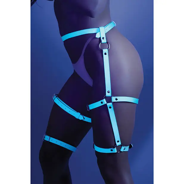 Glow Buckle Up Glow in the Dark Leg Harness Light Blue O/S - Lingerie - Packaged