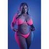 Glow Come Alive Suspender Stockings Bralette & G-String Multi Color QN - Lingerie - Plus/Queen - Packaged