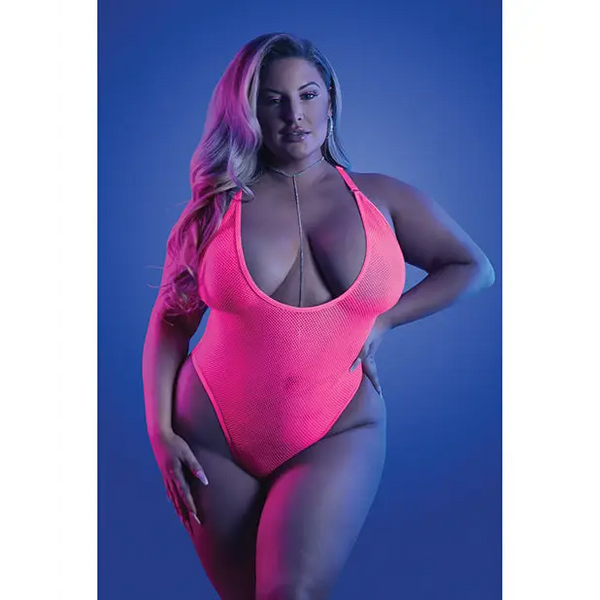 Glow Electric Haze Teddy Neon Pink QN - Lingerie - Plus/Queen - Packaged