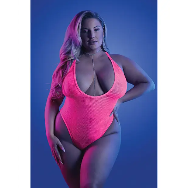 Glow Electric Haze Teddy Neon Pink QN - Lingerie - Plus/Queen - Packaged