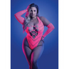 Glow Flashback Black Light Reactive Rhinestone Teddy w/Gloves (or Leg Warmers) - Neon Pink QN - Lingerie - Plus/Queen