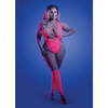 Glow Flashback Black Light Reactive Rhinestone Teddy w/Gloves (or Leg Warmers) - Neon Pink QN - Lingerie - Plus/Queen