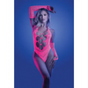 Glow Flashback Black Light Reactive Rhinestone Teddy w/Gloves (or Leg Warmers) - Neon Pink O/S - Lingerie - Packaged