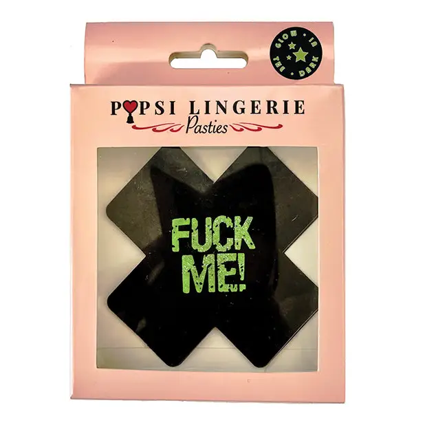 Glow In the Dark Fuck Me Pasties - Black O/S - Lingerie - Packaged