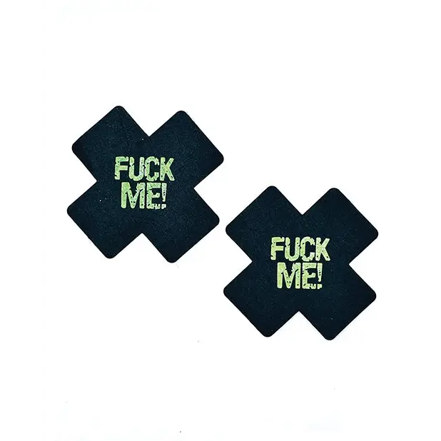 Glow In the Dark Fuck Me Pasties - Black O/S - Lingerie - Packaged