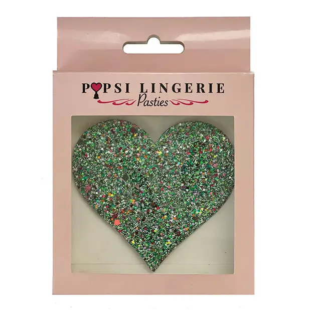 Glow In the Dark Glitter Heart Pasties - O/S - Lingerie - Packaged