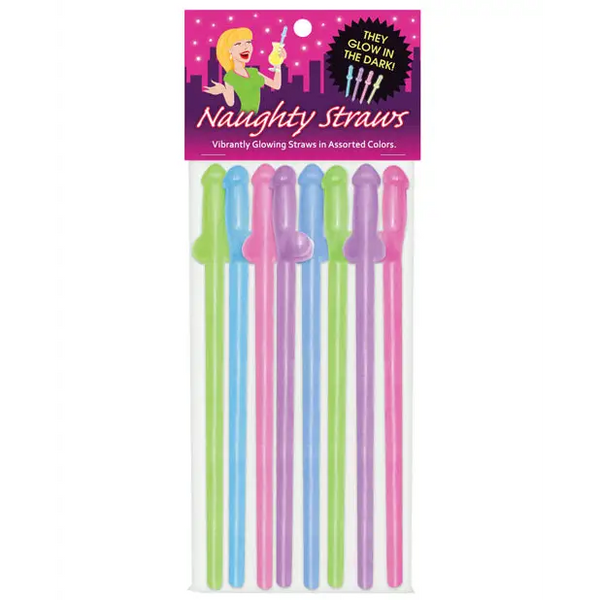 Glow in the Dark Penis Straws - Asst. Colors Pack of 8 - Bachelorette & Party Supplies