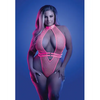 Glow Knockout Fishnet Teddy w/Detachable Thong - Neon Pink QN - Lingerie - Plus/Queen - Packaged