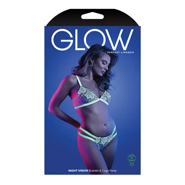 Glow Night Vision Glow In the Dark Bralette & Cage Panty M/L - Lingerie - Packaged