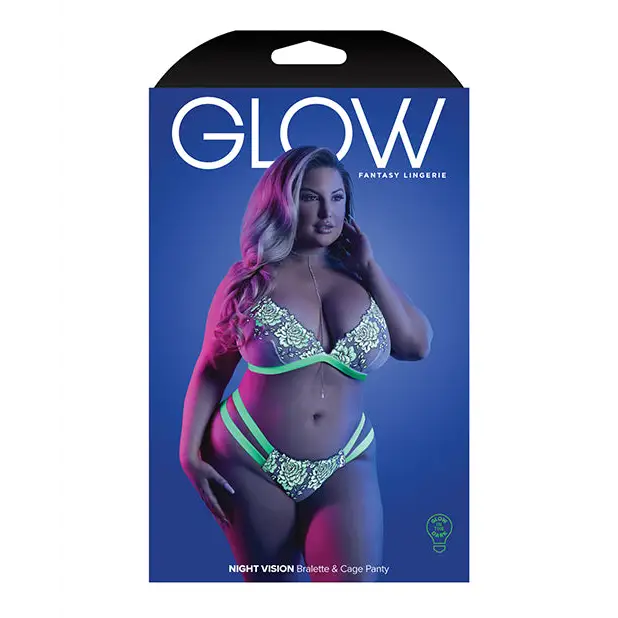Glow Night Vision Glow In the Dark Bralette & Cage Panty QN - Lingerie - Plus/Queen - Packaged