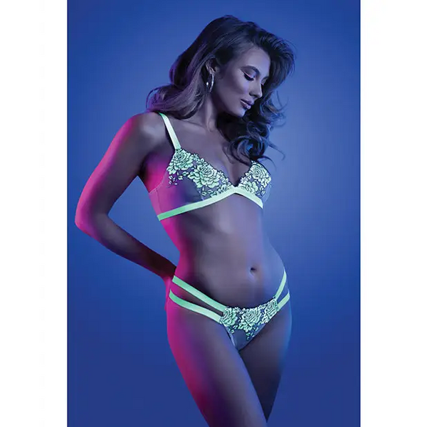 Glow Night Vision Glow In the Dark Bralette & Cage Panty S/M - Lingerie - Packaged