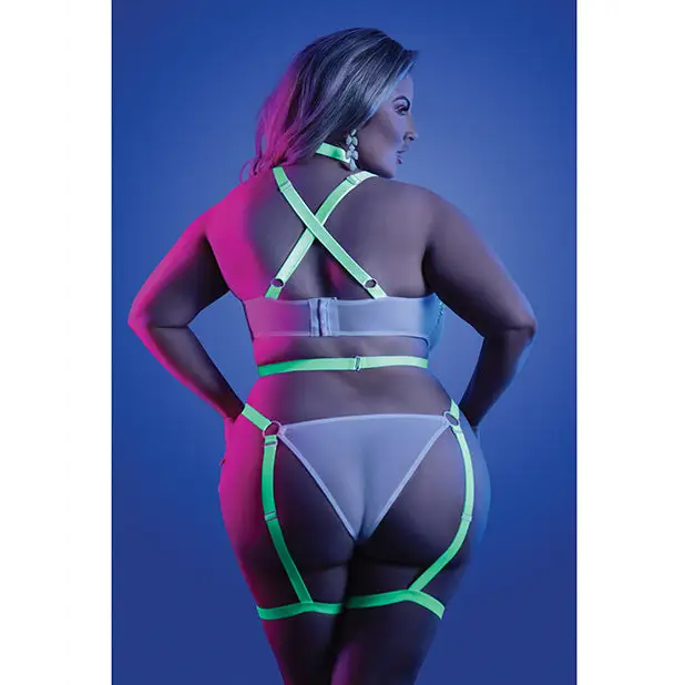 Glow Night Vision Glow In the Dark Gartered Teddy QN - Lingerie - Plus/Queen - Packaged