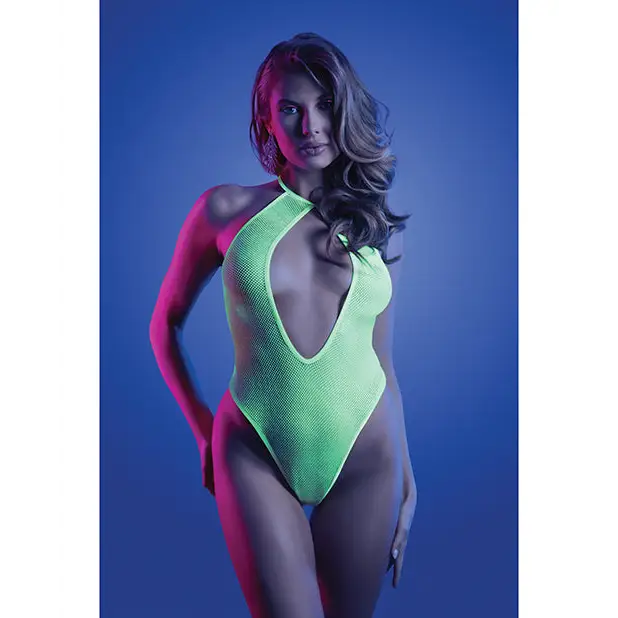 Glow Nocturnal Halter Teddy Neon Chartreuse M/L - Lingerie - Packaged