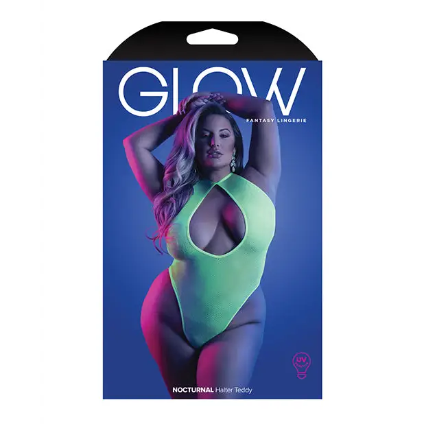 Glow Nocturnal Halter Teddy Neon Chartreuse QN - Lingerie - Plus/Queen - Packaged