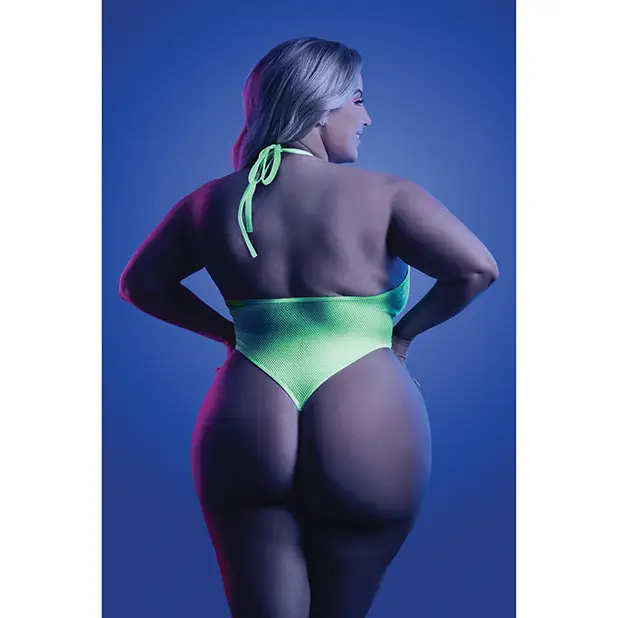 Glow Nocturnal Halter Teddy Neon Chartreuse QN - Lingerie - Plus/Queen - Packaged