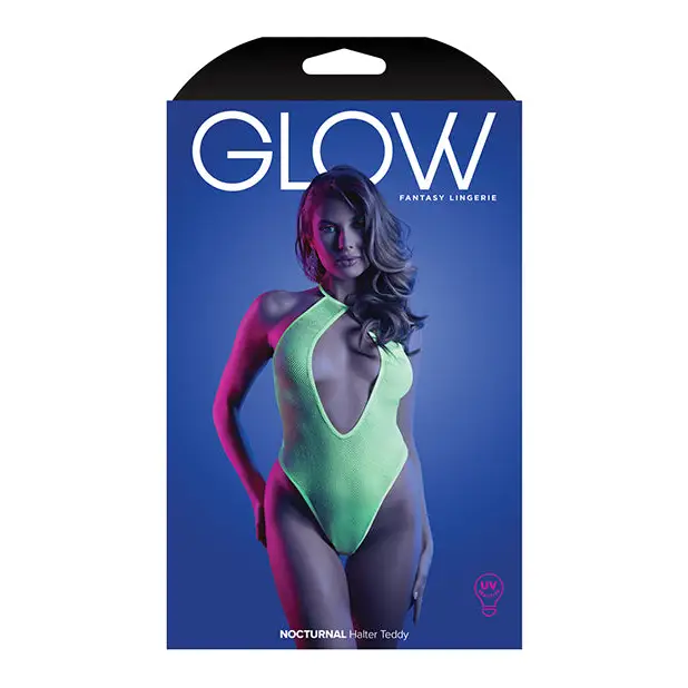 Glow Nocturnal Halter Teddy Neon Chartreuse S/M - Lingerie - Packaged