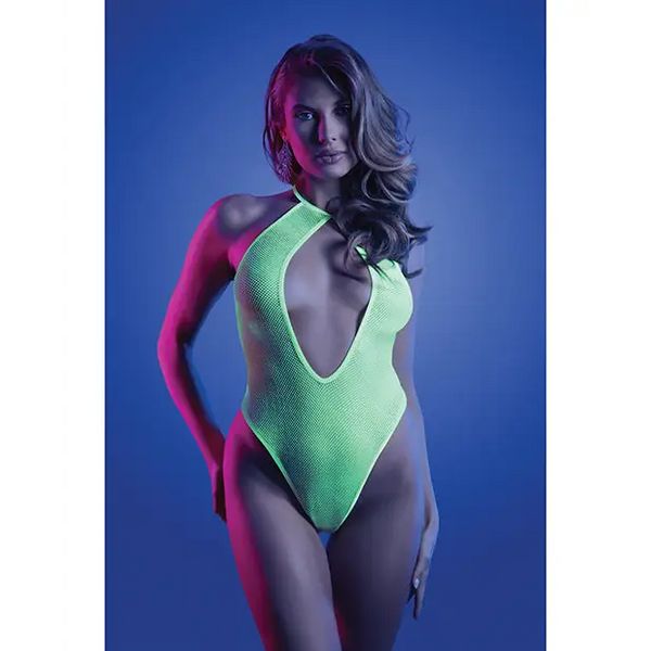 Glow Nocturnal Halter Teddy Neon Chartreuse S/M - Lingerie - Packaged