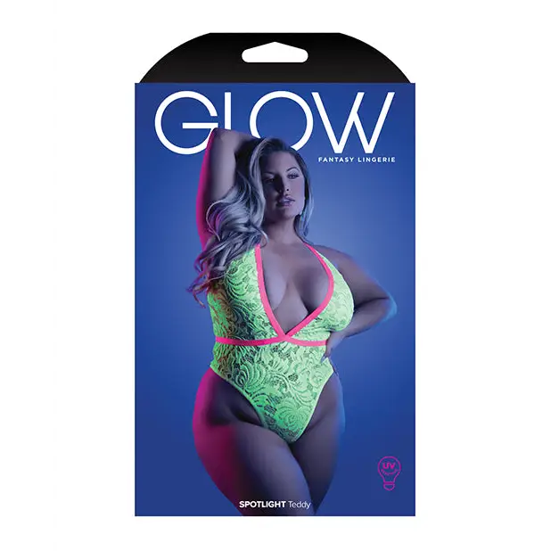 Glow Spotlight Teddy Neon Chartreuse QN - Lingerie - Plus/Queen - Packaged