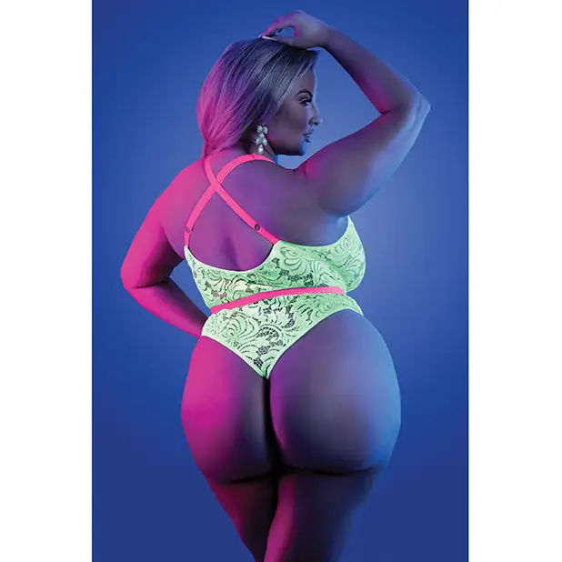 Glow Spotlight Teddy Neon Chartreuse QN - Lingerie - Plus/Queen - Packaged