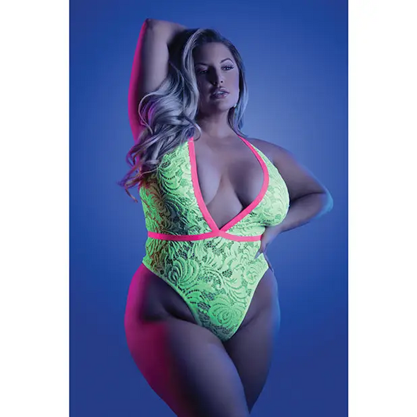 Glow Spotlight Teddy Neon Chartreuse QN - Lingerie - Plus/Queen - Packaged