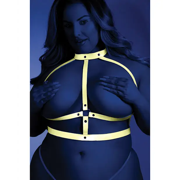Glow Strapped In Glow in the Dark Harness Top (Pasties Not Included) Light Pink O/S - Lingerie - Packaged