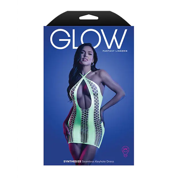 Glow Synthesize UV Reactive Seamless Halter Dress - Neon Green O/S - Lingerie - Packaged