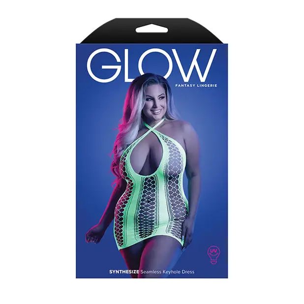 Glow Synthesize UV Reactive Seamless Halter Dress - Neon Green QN - Lingerie - Plus/Queen - Packaged