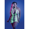 Glow Synthesize UV Reactive Seamless Halter Dress - Neon Green QN - Lingerie - Plus/Queen - Packaged