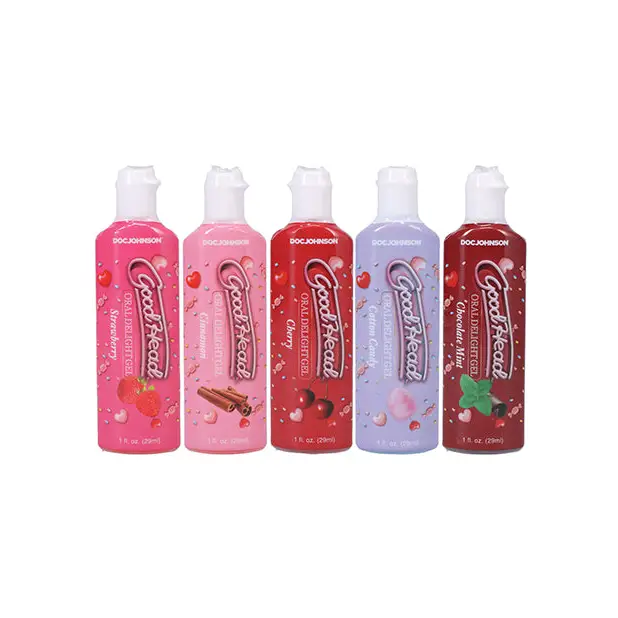 GoodHead Oral Delight Gel Pack - 1 oz Strawberry/Cherry/Cotton Candy/Chocolate Mint/Cinnamon - Sexual Enhancers